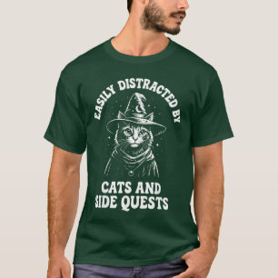 Camiseta Facilmente Distraído Por Gatos E Missões Paralelas