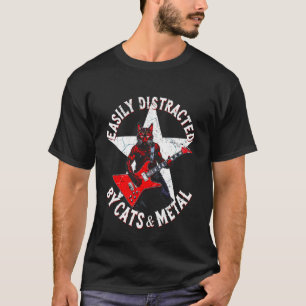 Camiseta Facilmente Distraído por Gatos e Música Extreme De
