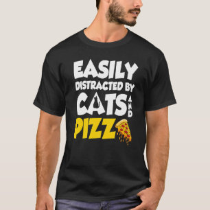 Camiseta Facilmente Distraído Por Gatos E Pizza Fofo Gato E