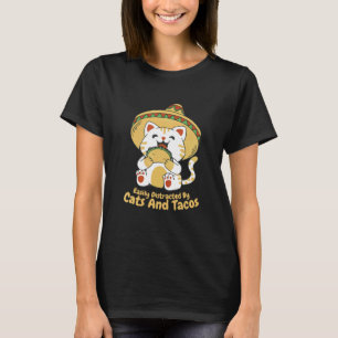 Camiseta Facilmente Distraído Por Gatos E Tacos Gatinho