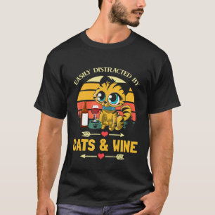 Camiseta Facilmente Distraído Por Gatos E Vinho Kitten Amor
