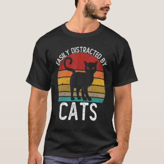 Camiseta Facilmente Distraído Por Gatos Gato Vintage