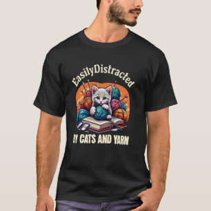 Camiseta Facilmente Distraído Por Gatos Lã Kitten Amante De