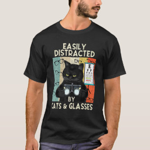 Camiseta Facilmente Distraído Por Gatos & Óculos  Optometri