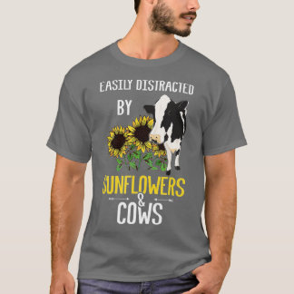Camiseta Facilmente distraído por girassóis e vacas