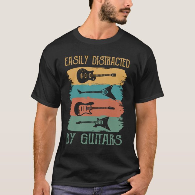Camiseta Facilmente distraído por guitarras (Frente)