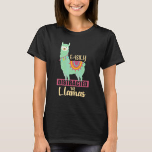Camiseta Facilmente Distraído Por Lhamas  Animal Fofo   Par