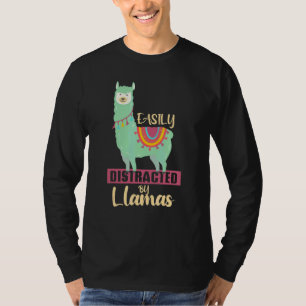 Camiseta Facilmente Distraído Por Lhamas  Animal Fofo   Par