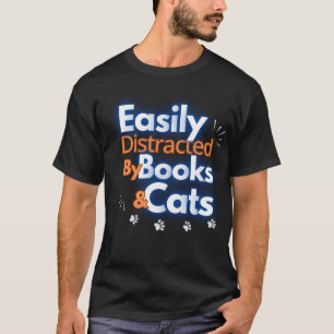 Camiseta Facilmente distraído por livros e gatos