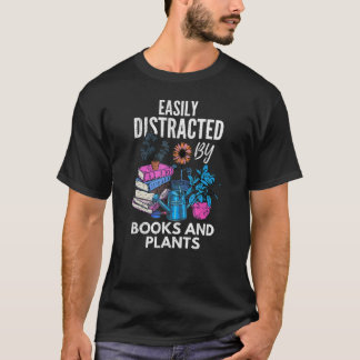 Camiseta Facilmente Distraído Por Livros E Plantas Leitura