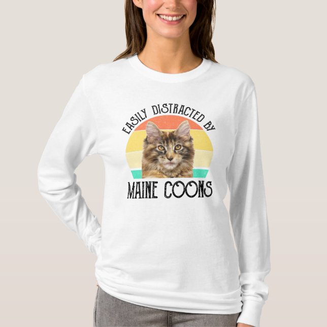 Camiseta Facilmente Distraído Por Maine Coons (Frente)