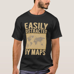 Camiseta Facilmente Distraído Por Mapas Engraçado Professor