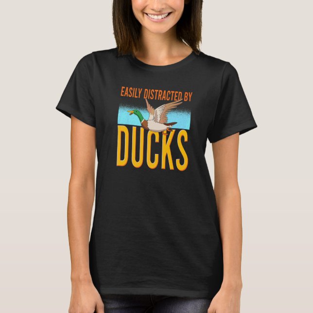 Camiseta Facilmente Distraído Por Patos Voadores Caça De Pa (Frente)