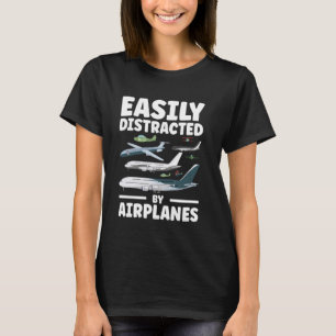 Camiseta Facilmente Distraído Por Piloto De Voo De Aviões