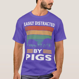 Camiseta Facilmente Distraído Por Porcos Engraçados Fazenda