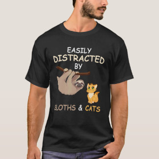 Camiseta Facilmente Distraído Por Preguiças E Gatos Engraça