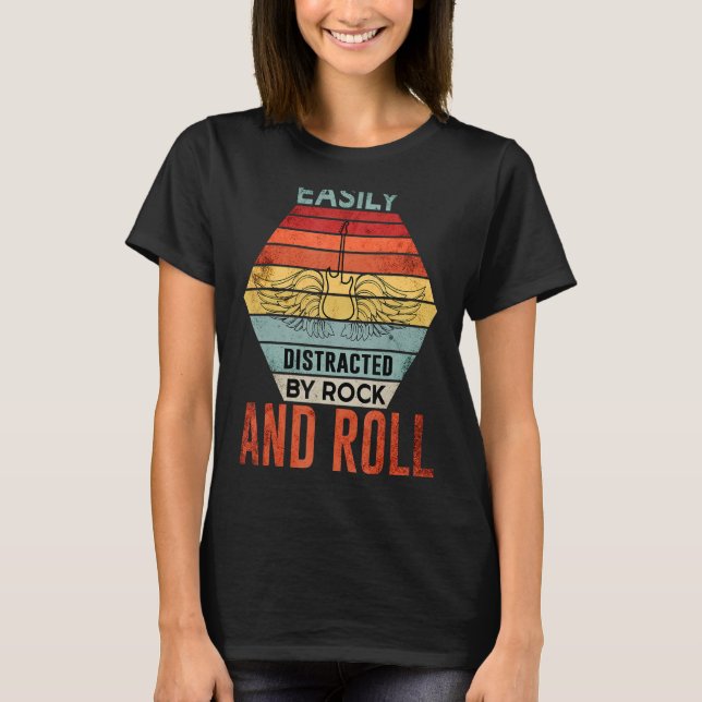 Camiseta Facilmente distraído por Rock and Roll (Frente)