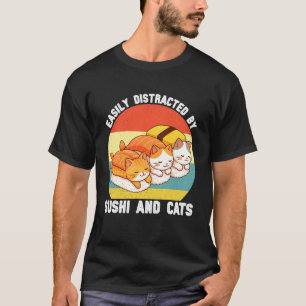 Camiseta Facilmente Distraído por Sushi e Gatas Mulheres Me