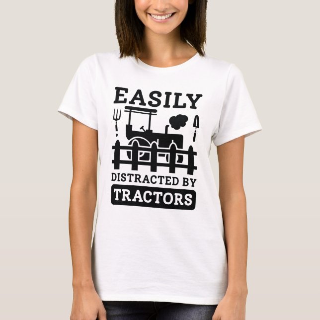 Camiseta Facilmente Distraído Por Tratores (Frente)