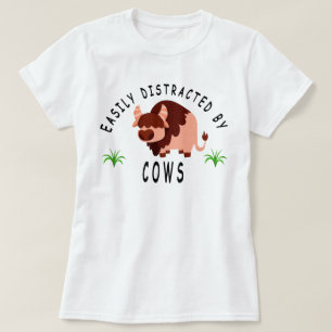 Camiseta Facilmente Distraído Por Vacas, Amante De