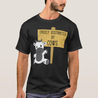 Camiseta Facilmente Distraído Por Vacas Engraçado Animal De
