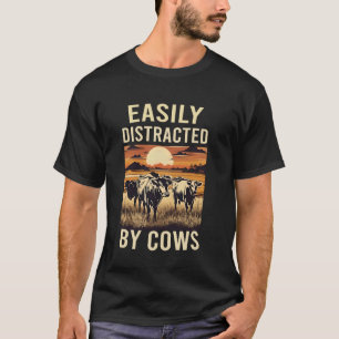 Camiseta Facilmente Distraído Por Vacas Engraçado Vacas Fam
