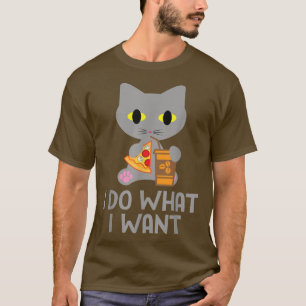 Camiseta Faço O Que Quero, Gato Com Pizza E Café, Engraçado