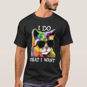 Camiseta Faço O Que Quero Gato Pop Usa Óculos De Sol Gráfic