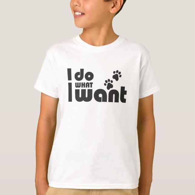 Camiseta Faço o que quero, xixi de cão de gato engraçado (Frente)