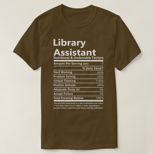 Camiseta Facto nutricional e inegável do Assistente de bibl (Frente do Design)