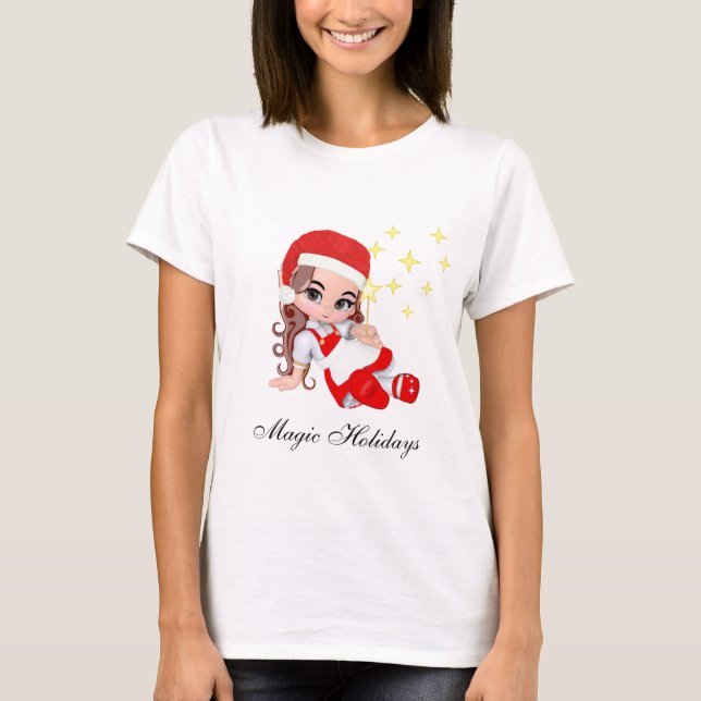 Camiseta Fada Anjo de Natal Fofo & Estrelas (Frente)