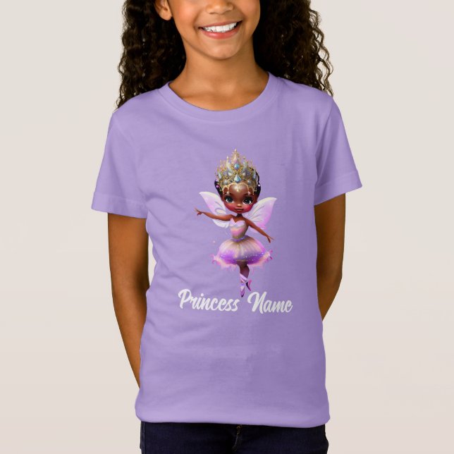 Camiseta Fada bailarina de melanina usando coroa (Frente)