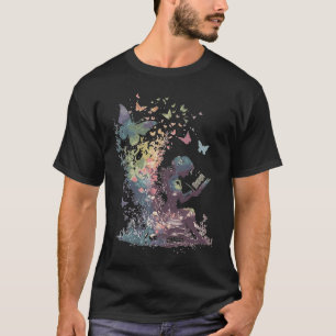 Camiseta Fada Borboleta Aquarela Lê Livro Biblioteca Fanta
