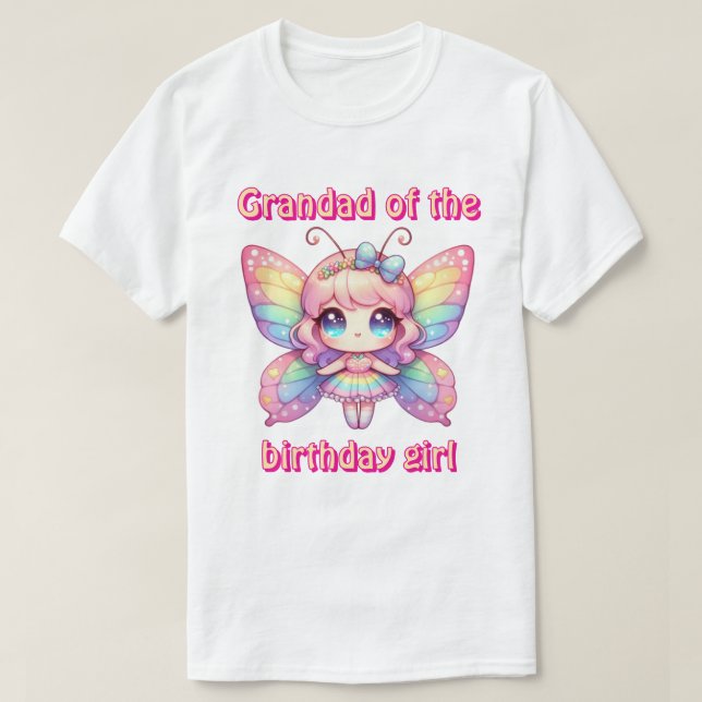 Camiseta Fada borboleta arco-íris avô da menina de aniversá (Frente do Design)