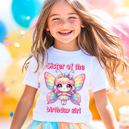 Camiseta Fada borboleta arco-íris irmã da aniversariante