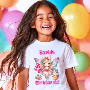 Camiseta Fada borboleta de aniversário de xícara rosa