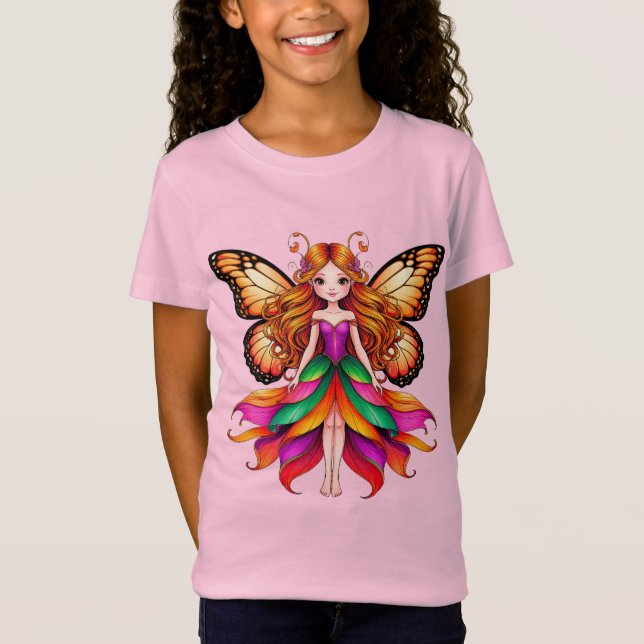 Camiseta Fada Colorida Com Asas de Borboleta Vibrantes (Frente)