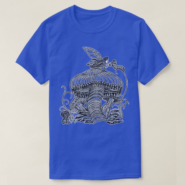 Camiseta Fada com asas e lagarta em um Cogumelo (Frente do Design)