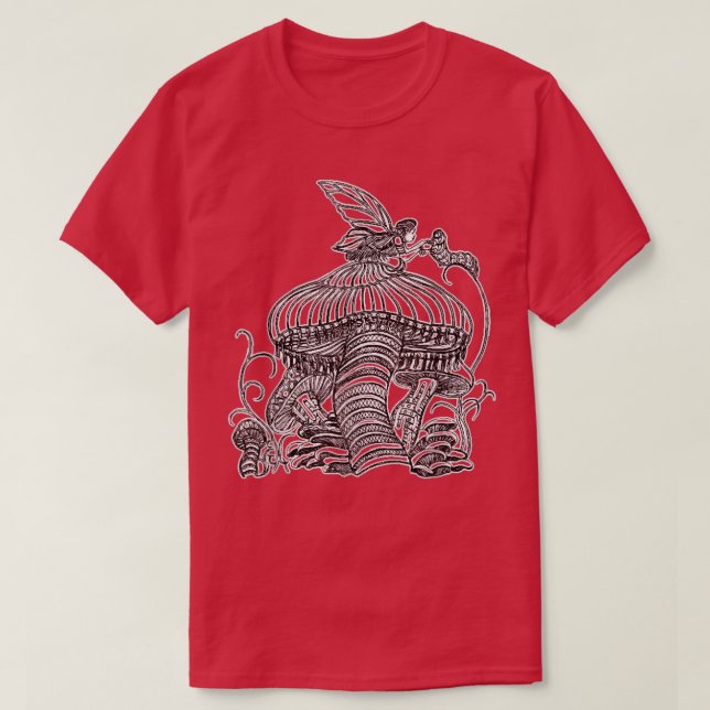 Camiseta Fada com asas e lagarta em um Cogumelo (Frente do Design)