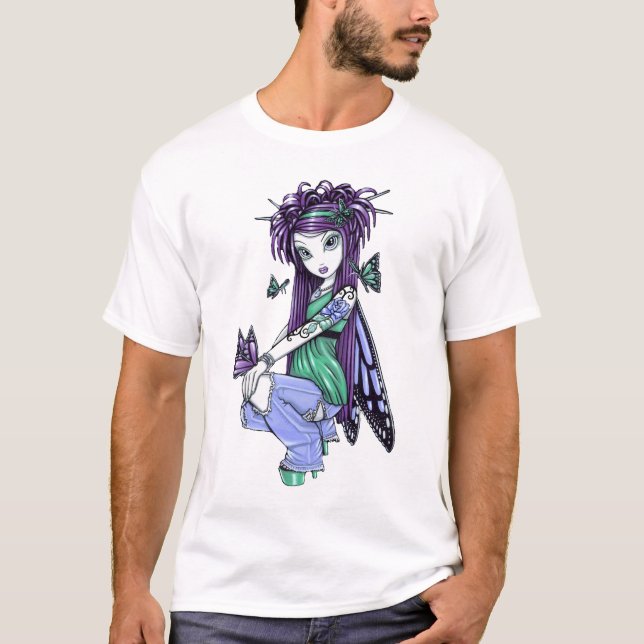 Camiseta Fada da borboleta do tatuagem do rosa do azul do (Frente)