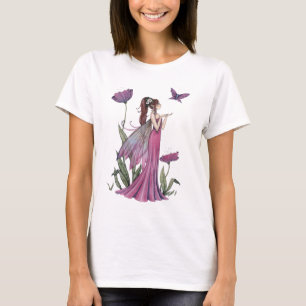Camiseta Fada da Flor Roxa e Arte Fantasia Borboleta