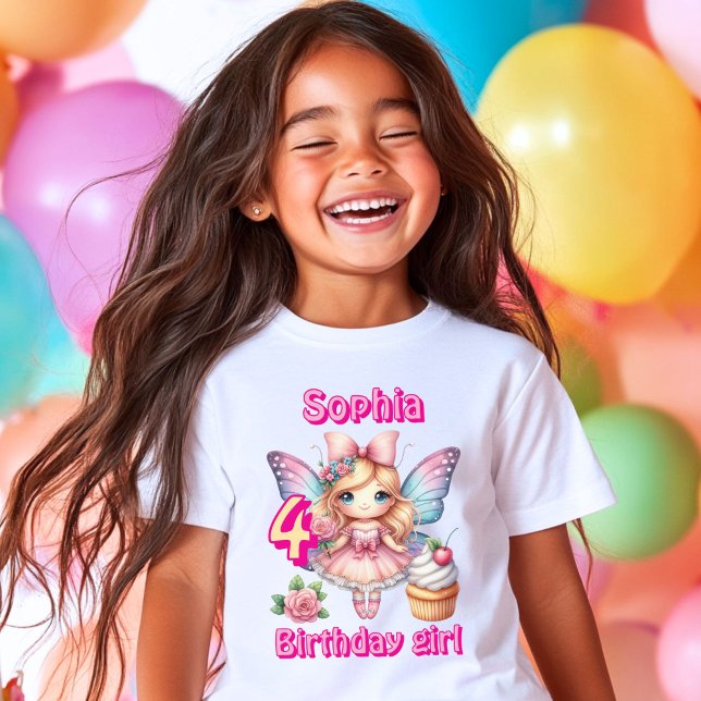 Camiseta Fada de cupcake rosa, aniversário da borboleta (Criador carregado)