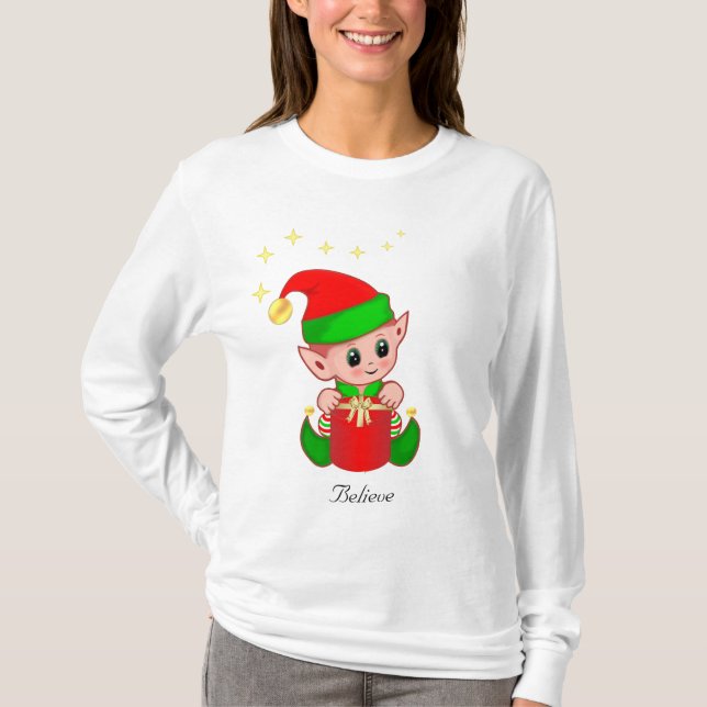 Camiseta Fada de Natal Fofo com Estrelas (Frente)