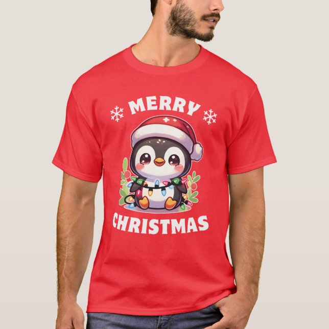 Camiseta Fada de Natal Luz de Natal Retro Pinguim (Frente)