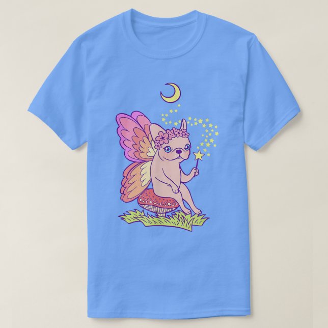 Camiseta Fada Fácil Francesa, Bulldog Francês, Asas, Lua (Frente do Design)