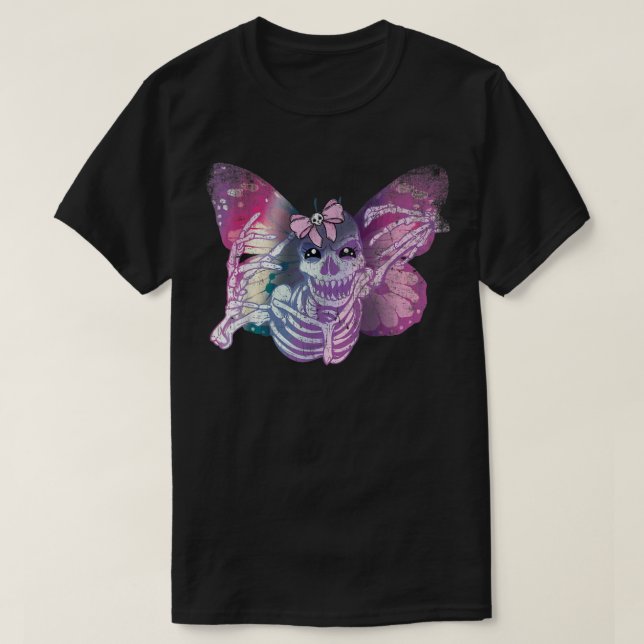 Camiseta Fada Grunge Fairycore Skeleton Borboleta Pastel G (Frente do Design)
