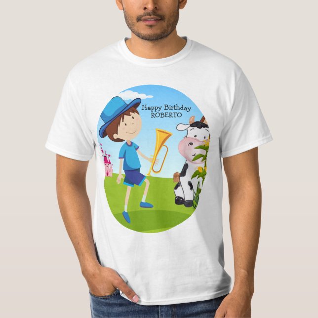 Camiseta Fada Látea Fale pequeno RAPAZ AZUL VACA MADEIRA (Frente)