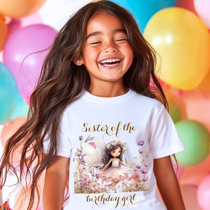 Camiseta Fada Lavanda flor silvestre irmã da menina de aniv
