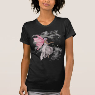 Camiseta Fada rosa-branca numa lua