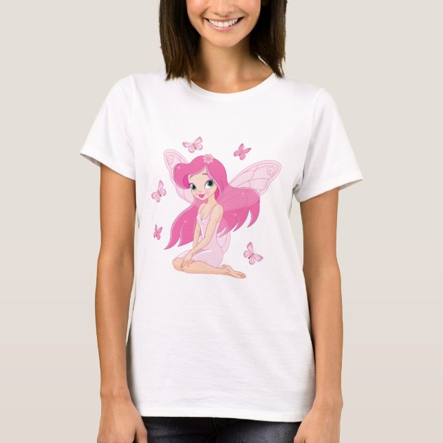Camiseta Fada Rosa Fofa e Borboletas Mágicas (Frente)